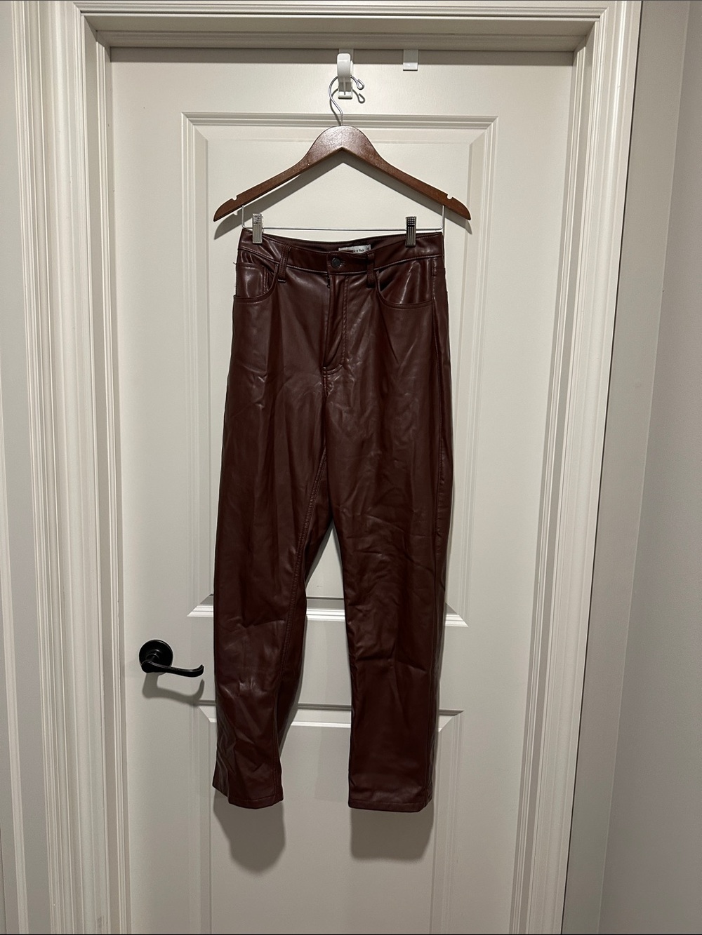Abercrombie  Brown Faux Leather High-Waist Pants